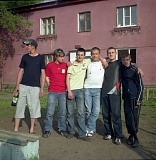 RUSSIA / Magnitogorsk / July 2008 / Local boys pose for picture in Berezki - a working class neighbourhood located on the same bank of the river Ural as the mill itself.     

© Max Sher / Anzenberger