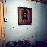 An icon of Christ in Andrei Perets’ home. 